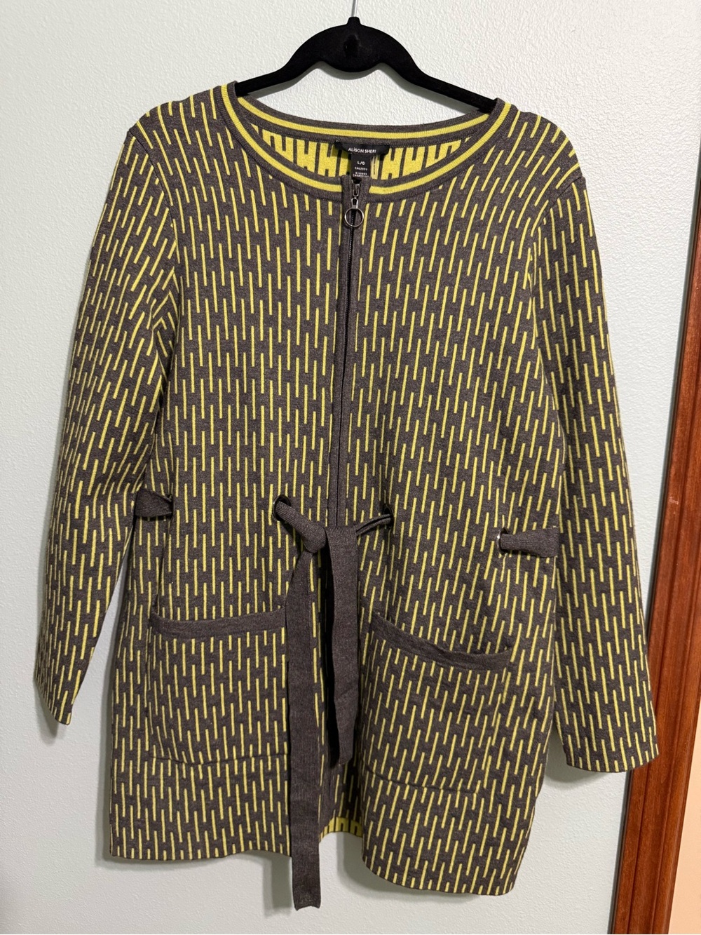 Alison Sheri geometric knit zip-front cardigan jacket Large